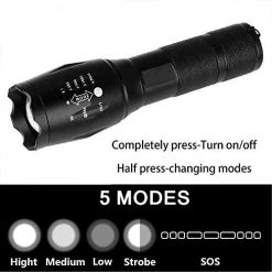 Fish On Tackle Store Apparel & Camping Adjustable Aluminum LED Flashlight Torch Black