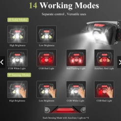 Fish On Tackle Store Red & Black USB Rechargeable Headlamp Apparel & Camping